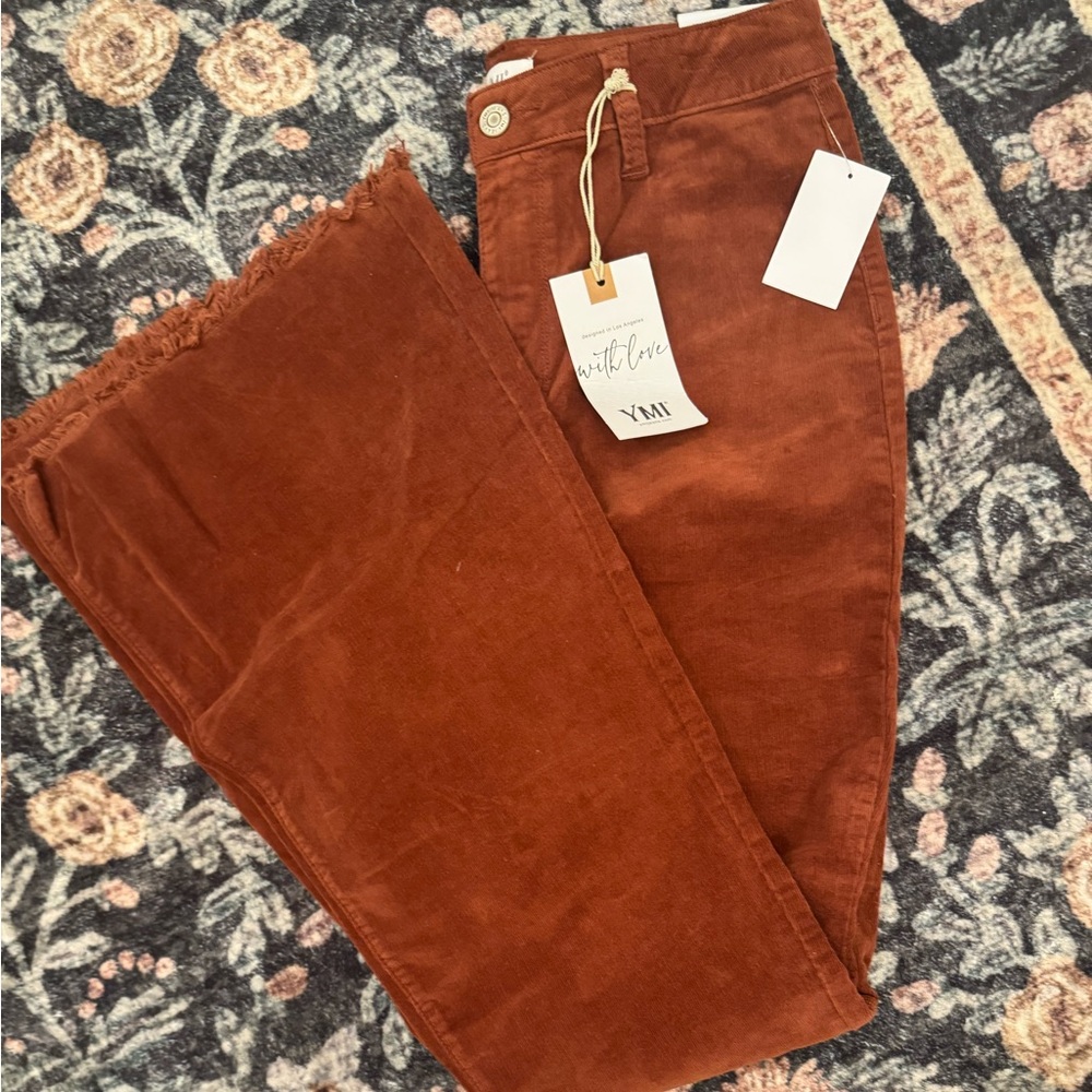 YMI Flare High Rise Pants in Rust
